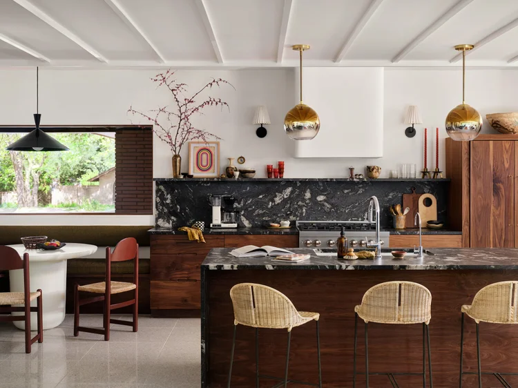 Modern kitchen with black marble counter